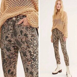 Free People "We The Free" Snake  Animal Print Raw Hem Jeans Sz 25 NWT Retail $98